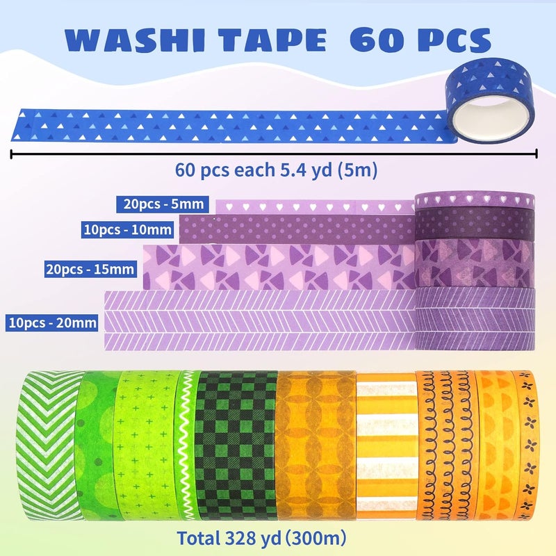 KOVANO 60 Rolls Washi Tape Set - Decorative Adhesive Masking Tape for Scrapbooking Supplies,DIY Crafts,Bullet Journals,Gift Wrapping,Party Decorations and Planners,Each Roll 5.4yd Total 328yd - Image 2